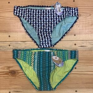 Prana Lani Bikini Bottom Lot. Size Large, Indigo Santorini & Emerald Carnivale